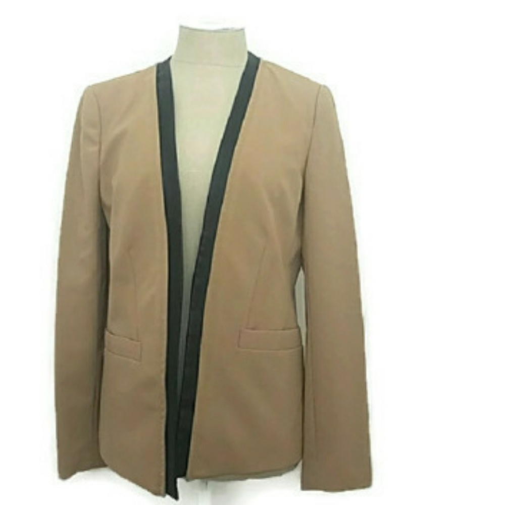 Calvin Klein 6 Open front Blazer Faux Leather Trim